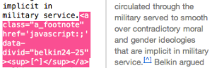 screenshot of footnote code in writing